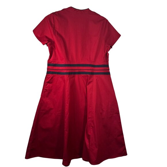 eShakti Red & Navy  Womens Size 2X-20W Contrast Trim Poplin Dress - Picture 3 of 6
